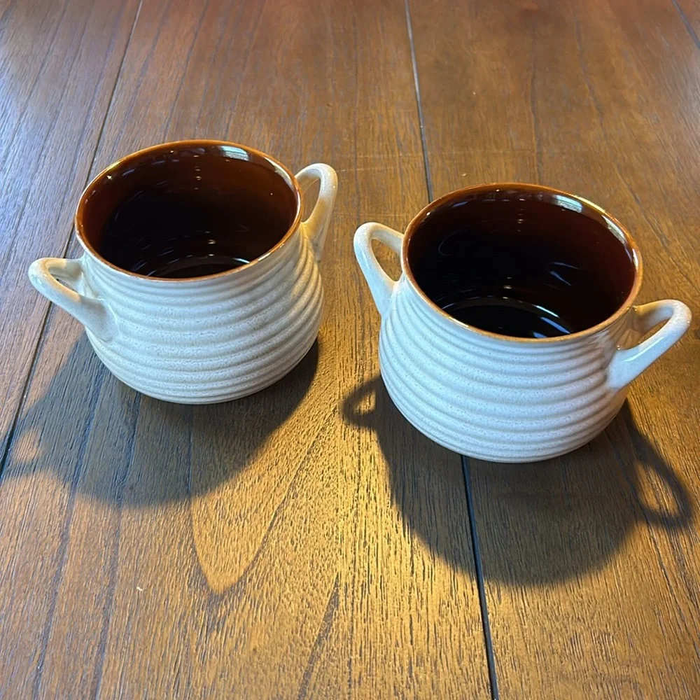 CRATE & BARREL Brunswick Set of 2 Stoneware Soup Chili Bowl Mini Crocks